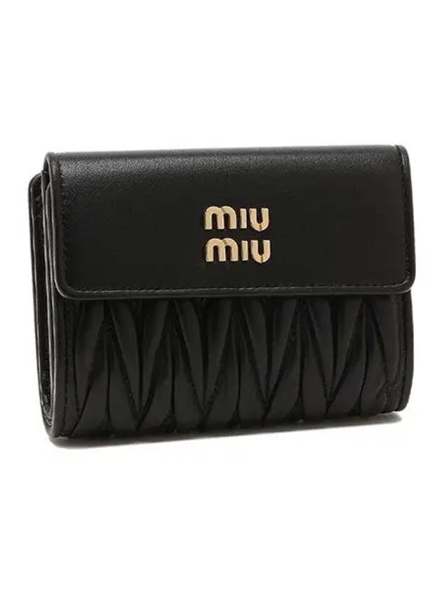 Logo Zipper Leather Card Wallet Black - MIU MIU - BALAAN 3