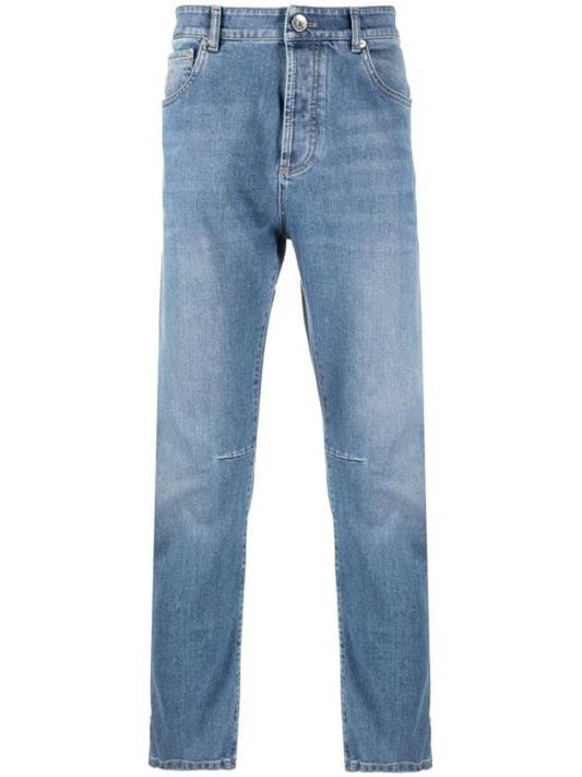 Low Rise Tapered Leg Denim Straight Jeans Blue - BRUNELLO CUCINELLI - BALAAN 1