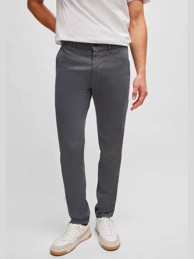 Slim Fit Stretch Cotton Satin Chino Straight Pants Grey - HUGO BOSS - BALAAN 3