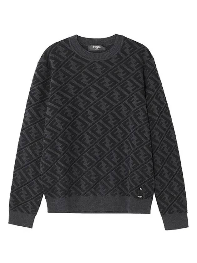 Men's Regular Fit Crew Neck Wool Knit Top Black Grey - FENDI - BALAAN 4