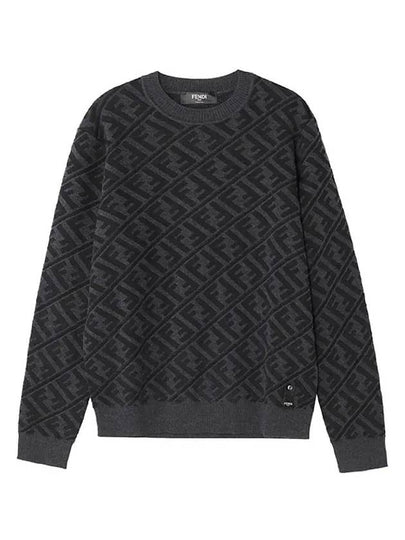 Men's Regular Fit Crew Neck Wool Knit Top Black Grey - FENDI - BALAAN 2