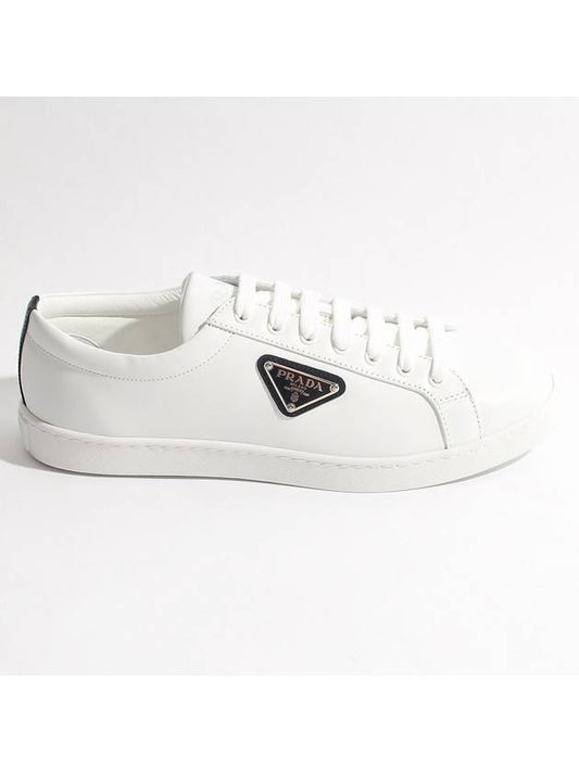 Brushed Leather Low Top Sneakers White Black - PRADA - BALAAN 2