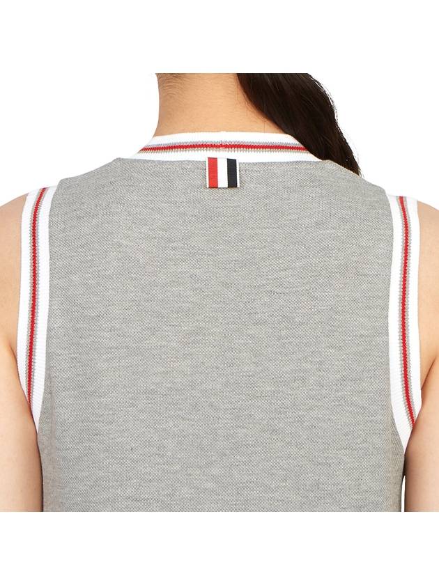 Women's Classic Pique Stripe V-Neck Cotton Tennis Dress Grey - THOM BROWNE - BALAAN 7