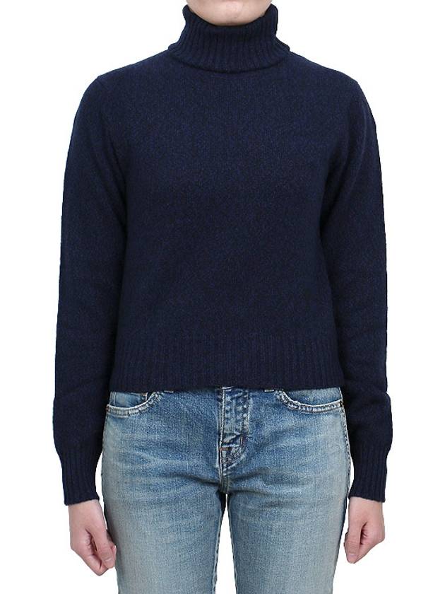 Embroidered Logo Cashmere Wool Turtleneck Blue - AMI - BALAAN 3