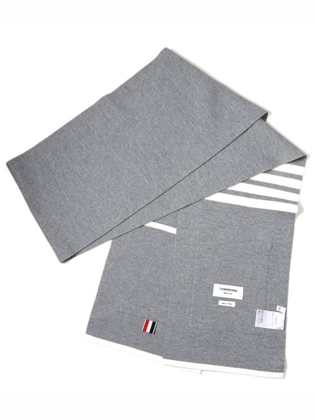 Milano Stitch Merino Tipping 4 Bar Pocket Muffler Light Gray - THOM BROWNE - BALAAN.