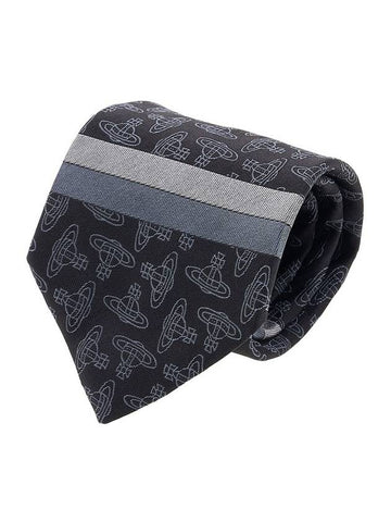 All Over Logo Silk Jacquard Tie Black - VIVIENNE WESTWOOD - BALAAN 1