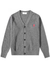 Small Heart Logo Wool Merino Cardigan Grey - AMI - BALAAN 1