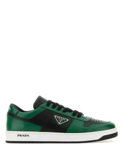 Men's Downtown Triangle Logo Leather Low Top Sneakers Black Green - PRADA - BALAAN 2