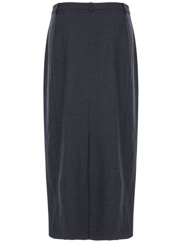 Midi Grey Skirt With Slit In Wool Blend Woman - THEORY - BALAAN 1