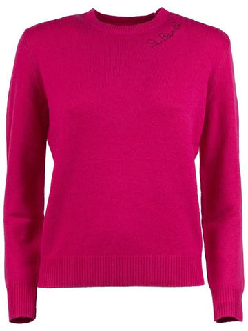 MC2 Saint Barth Fuchsia Crewneck Sweater With St. Barth Embroidery - MC 2 SAINT BARTH - BALAAN 1