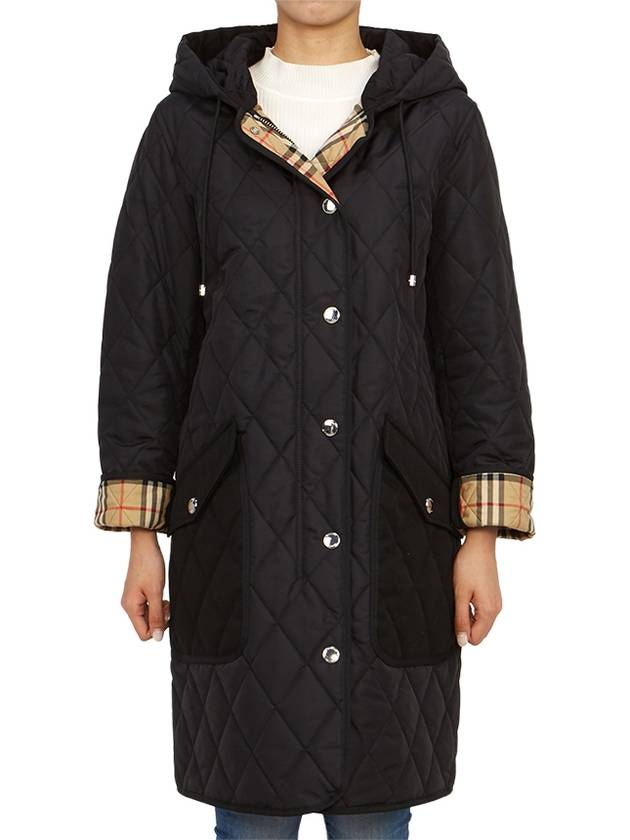 Women's Diamond Quilted Hoodie Single Coat Black - BURBERRY - BALAAN 3