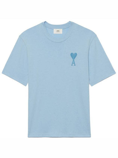 Tone On Tone Heart Logo Short Sleeve T-Shirt Sky Blue - AMI - BALAAN 1