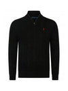 Men's Embroidery Pony Cable Half Zip Up Knit Top Black - POLO RALPH LAUREN - BALAAN 3