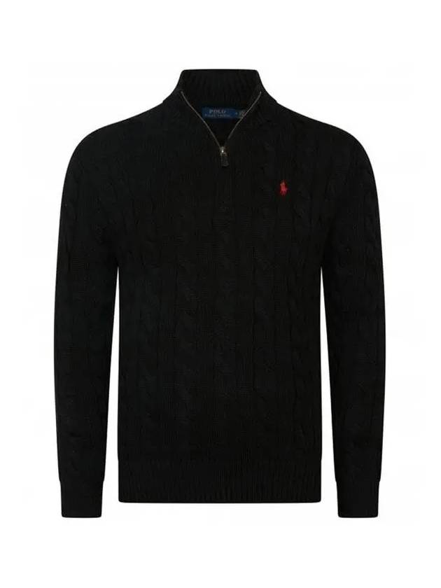 Men's Embroidery Pony Cable Half Zip Up Knit Top Black - POLO RALPH LAUREN - BALAAN 3