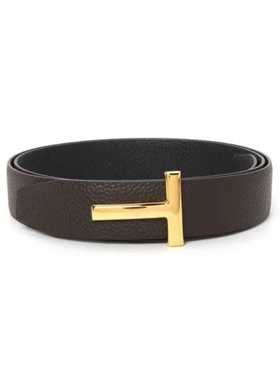 T Logo Reversible Leather Belt Black Brown - TOM FORD - BALAAN 2