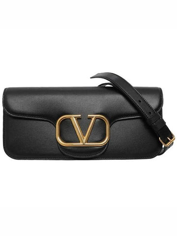 V Logo Leather Cross Tote Bag Black - VALENTINO - BALAAN.