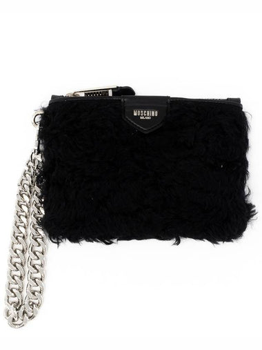 Fur Clutch Bag Black A8444 8213 - MOSCHINO - BALAAN 1