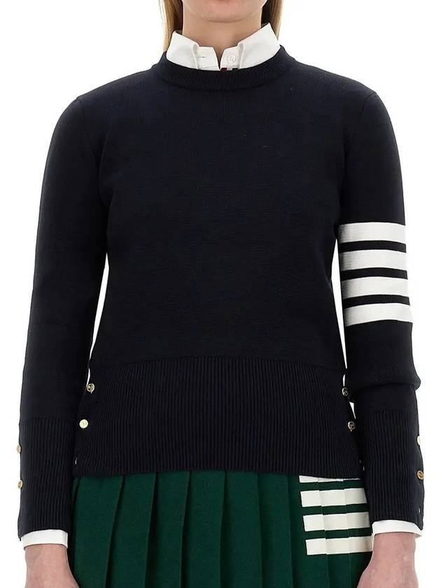 Milano Stitch Crewneck 4-Bar Cotton Crepe Knit Top Navy - THOM BROWNE - BALAAN 3