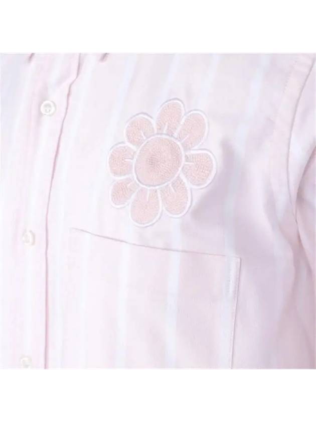 Men's Floral Applique Striped Oxford Long Sleeve Shirt Light Pink - THOM BROWNE - BALAAN.