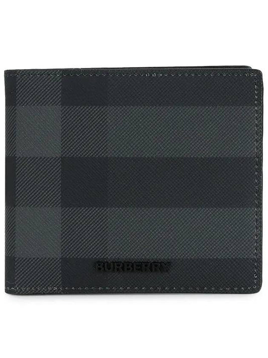 Check And Leather Half Wallet Charcoal - BURBERRY - BALAAN 2