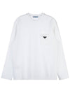 Triangle Logo Pocket Long Sleeve T Shirt White - PRADA - BALAAN 1