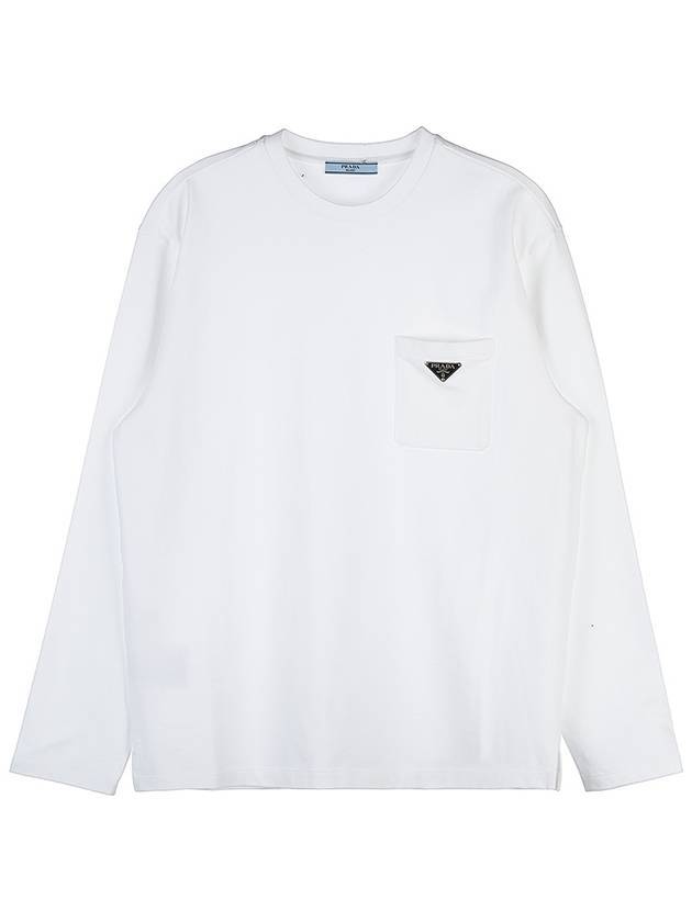 Triangle Logo Pocket Long Sleeve T Shirt White - PRADA - BALAAN 1