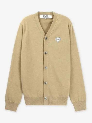 COMME DES GARCONS PLAY White Heart Wappen Logo Cardigan Camel AZN0660512 - COMME DES GARCONS PLAY - BALAAN 1