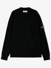 Logo Patch Crew Neck Wool Knit Top Black - STONE ISLAND - BALAAN 3