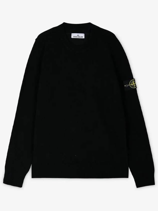 Logo Patch Crew Neck Wool Knit Top Black - STONE ISLAND - BALAAN 3