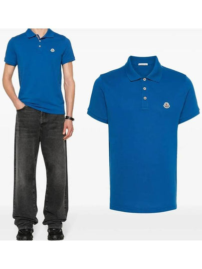 Logo Patch Polo Shirt Blue - MONCLER - BALAAN 2