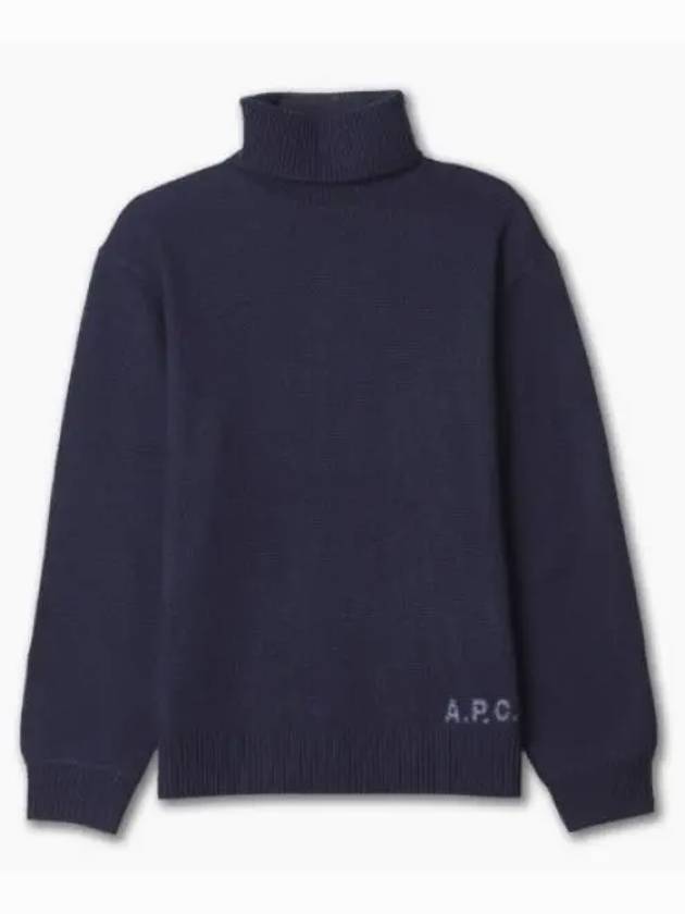 Walter Logo Merino Wool Turtleneck Dark Navy Blue - A.P.C. - BALAAN 2