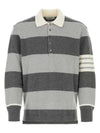 Rugby Striped Merino 4-Bar Long Sleeve Polo Shirt Grey - THOM BROWNE - BALAAN 2