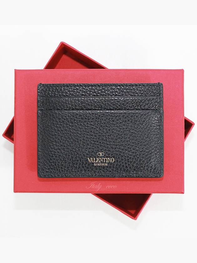 Rockstud Calfskin Card Wallet Black - VALENTINO - BALAAN 4