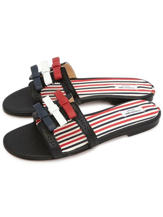 Pebble Grain Bow Brogue Slide Sandals Black - THOM BROWNE - BALAAN 2