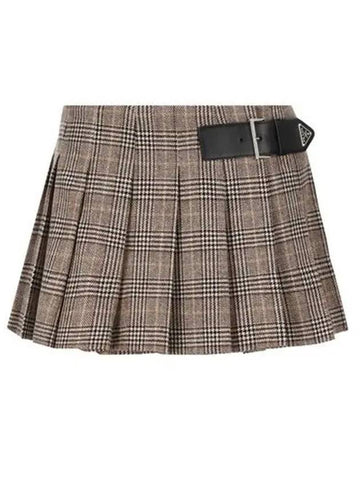 Triangle Logo Belt Mini Pleated Skirt Brown - PRADA - BALAAN 1