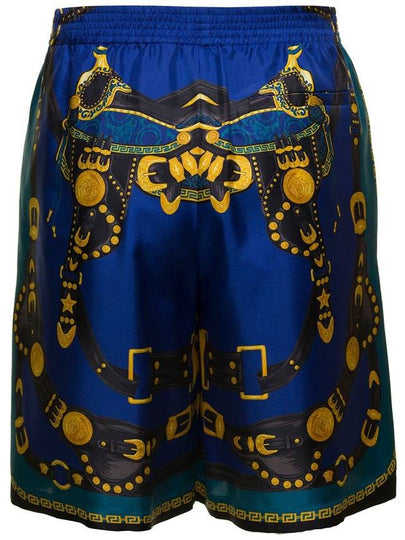 Blue Shorts With Harness Print In Silk Man - VERSACE - BALAAN 2