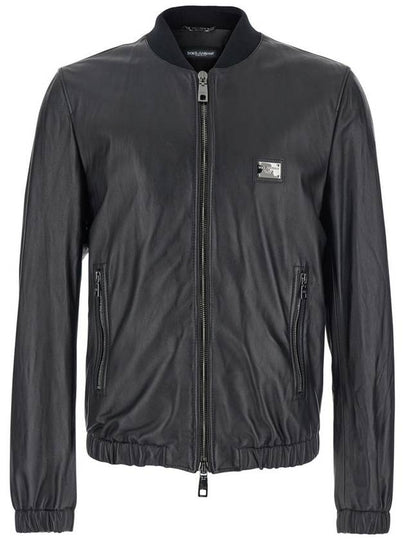 Men's Brand Tag Leather Jacket Black - DOLCE&GABBANA - BALAAN 2