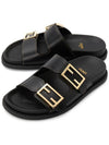 Women's FF Leather Fill Flat Sandals Slippers Black - FENDI - BALAAN 2