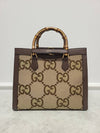 Used luxury goods Lewis It Brown jumbo GG canvas Diana bamboo top handle tote shoulder bag - GUCCI - BALAAN 6