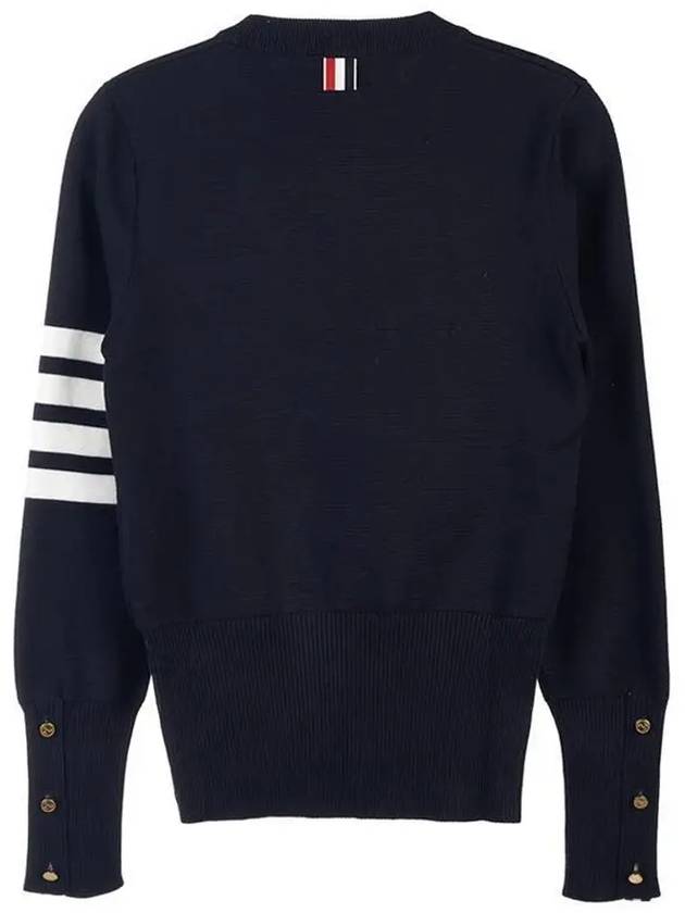 Milano Stitch Crewneck 4-Bar Cotton Crepe Knit Top Navy - THOM BROWNE - BALAAN 3