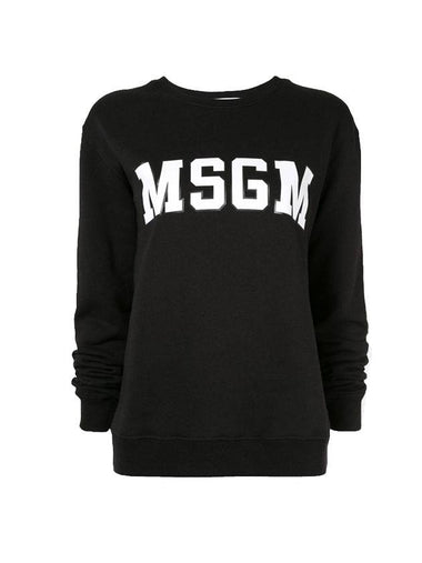 Logo Print Crew Neck Cotton Sweatshirt Black - MSGM - BALAAN 1