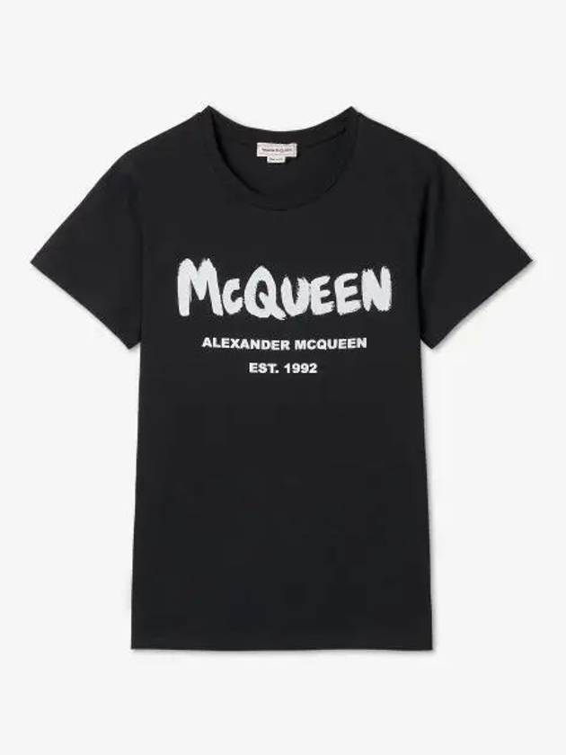 Graffiti Logo Short Sleeve T Shirt Black White 608614QZAD3520 - ALEXANDER MCQUEEN - BALAAN 1