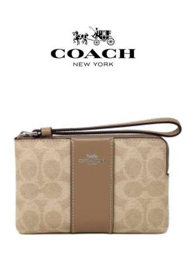 Signature Stripe Corner Zipper Medium Wallet Taupe Sand - COACH - BALAAN 2