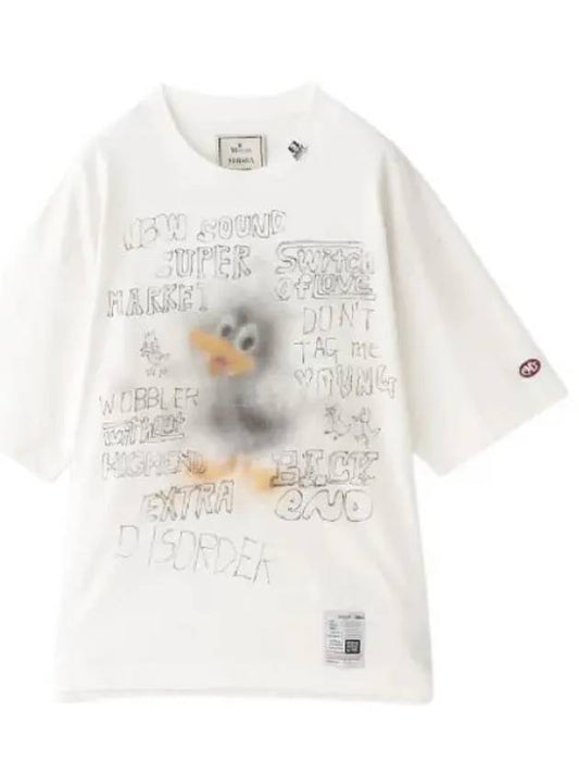 J13TS732 White Duck Print Distressed Tee - MIHARA YASUHIRO - BALAAN 1