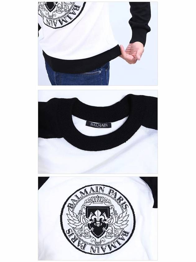 Crest Intarsia Wool Sweatshirt Black White - BALMAIN - BALAAN 6