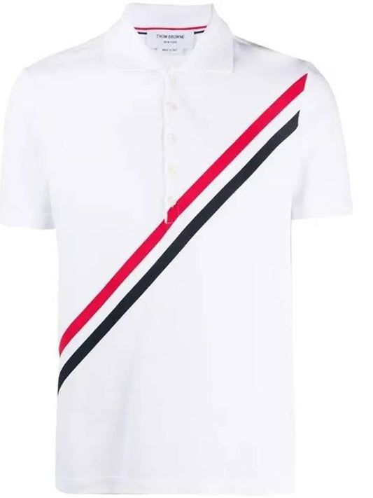 Diagonal Stripe Short Sleeve Polo Shirt White - THOM BROWNE - BALAAN 2