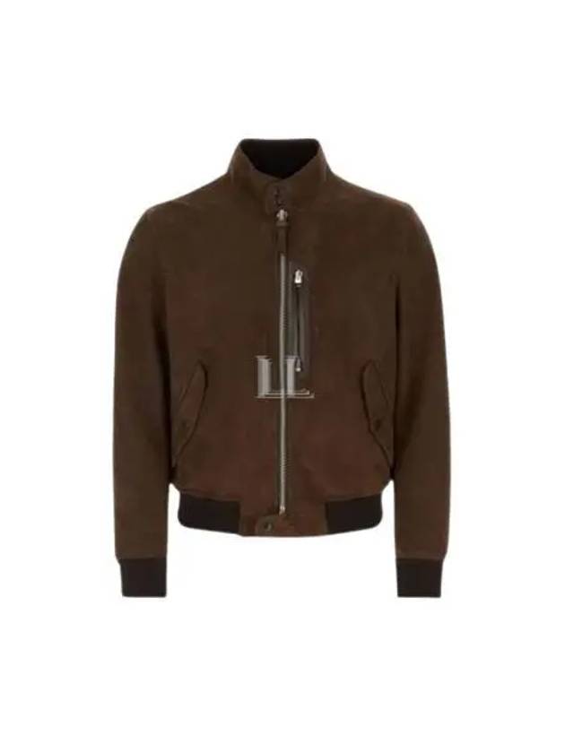 Men's Harrington Light Zip-Up Suede Jacket Brown - TOM FORD - BALAAN 2