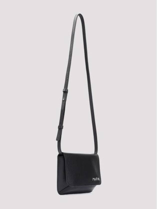 Embroidered Logo Leather Cross Bag Black - MARNI - BALAAN 6