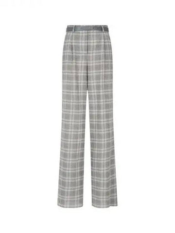 Women s Belted Check Pattern Wide Wool Pants Gray 270679 - GIORGIO ARMANI - BALAAN 1