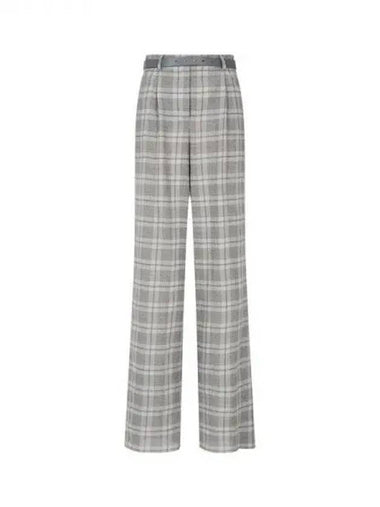 Women s Belted Check Pattern Wide Wool Pants Gray 270679 - GIORGIO ARMANI - BALAAN 1